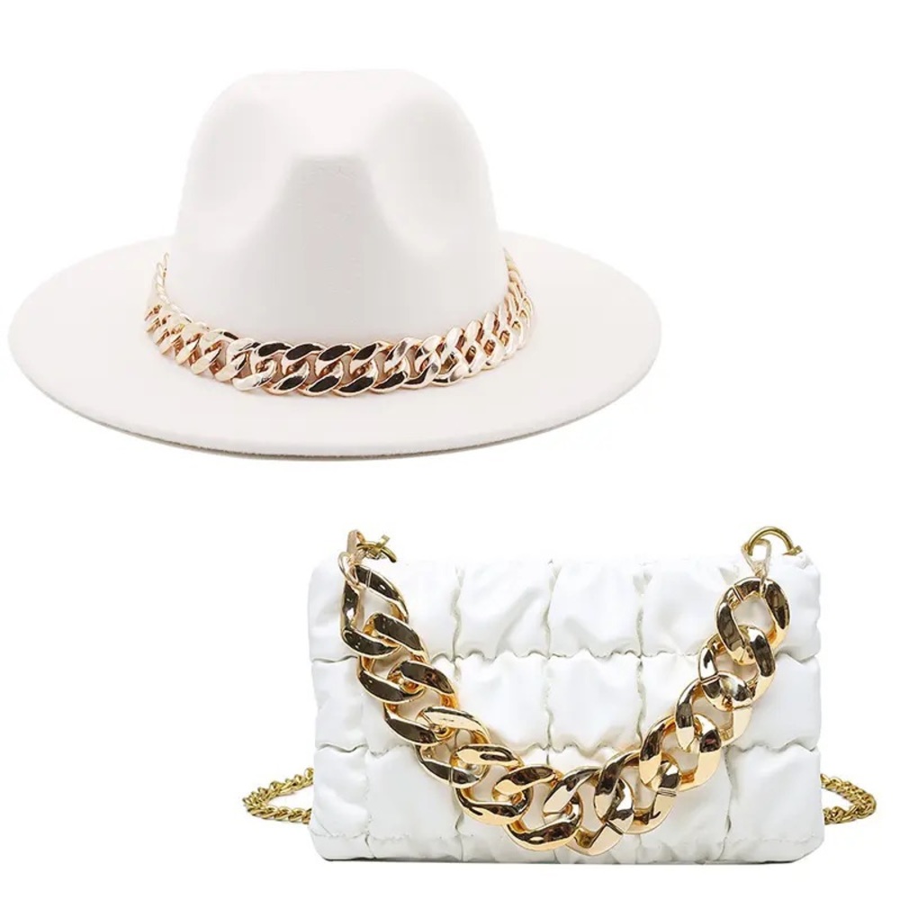 White chain hat and bag set